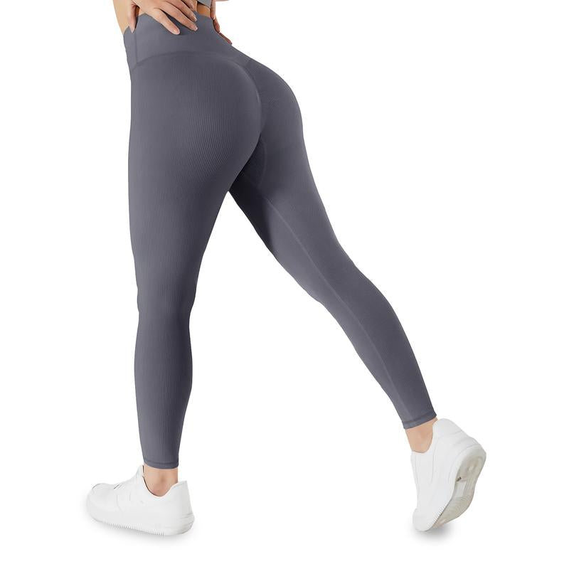 Viconow Women’S Butt Lifting Ribbed Seamless Leggings No Pockets Deep Color
