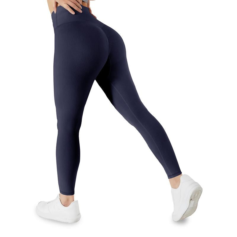 Viconow Women’S Butt Lifting Ribbed Seamless Leggings No Pockets Deep Color